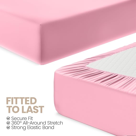 Utopia Bedding Fitted Sheet Single (2 Pack), Pink