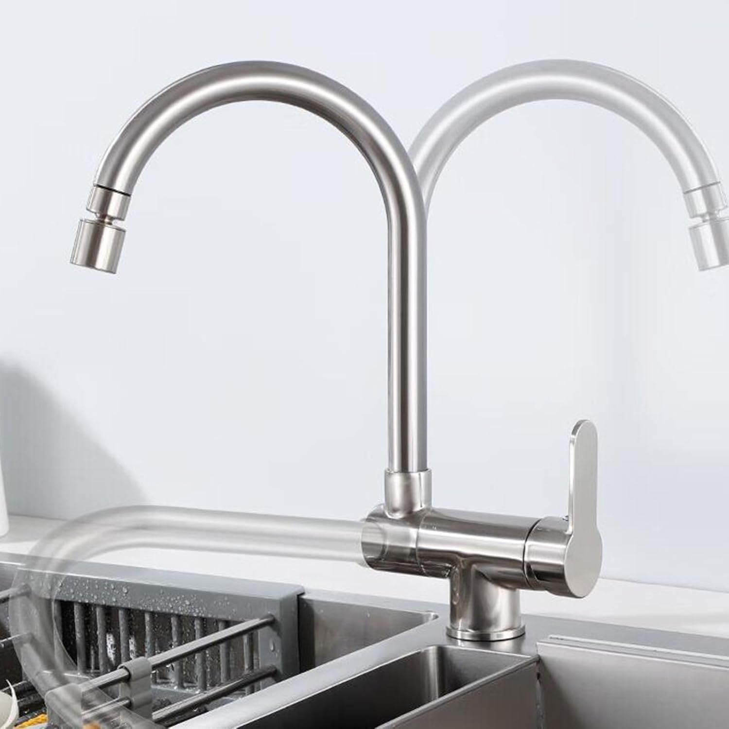 Kitchen Sink Faucets Folding Inside Window Brass 360° Swivel Single Handle 2 Modes Sink Faucet-Black(Brushed)