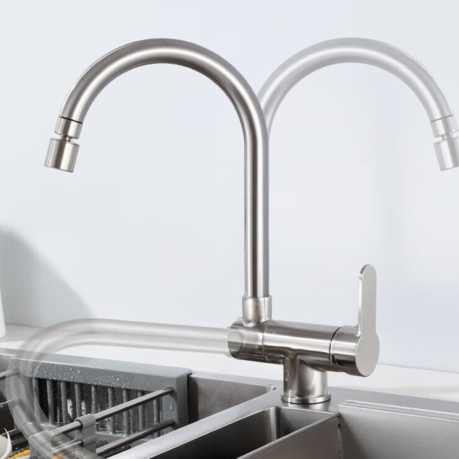 Robinet de cuisine pliant en laiton noir brossé pivotant 360°