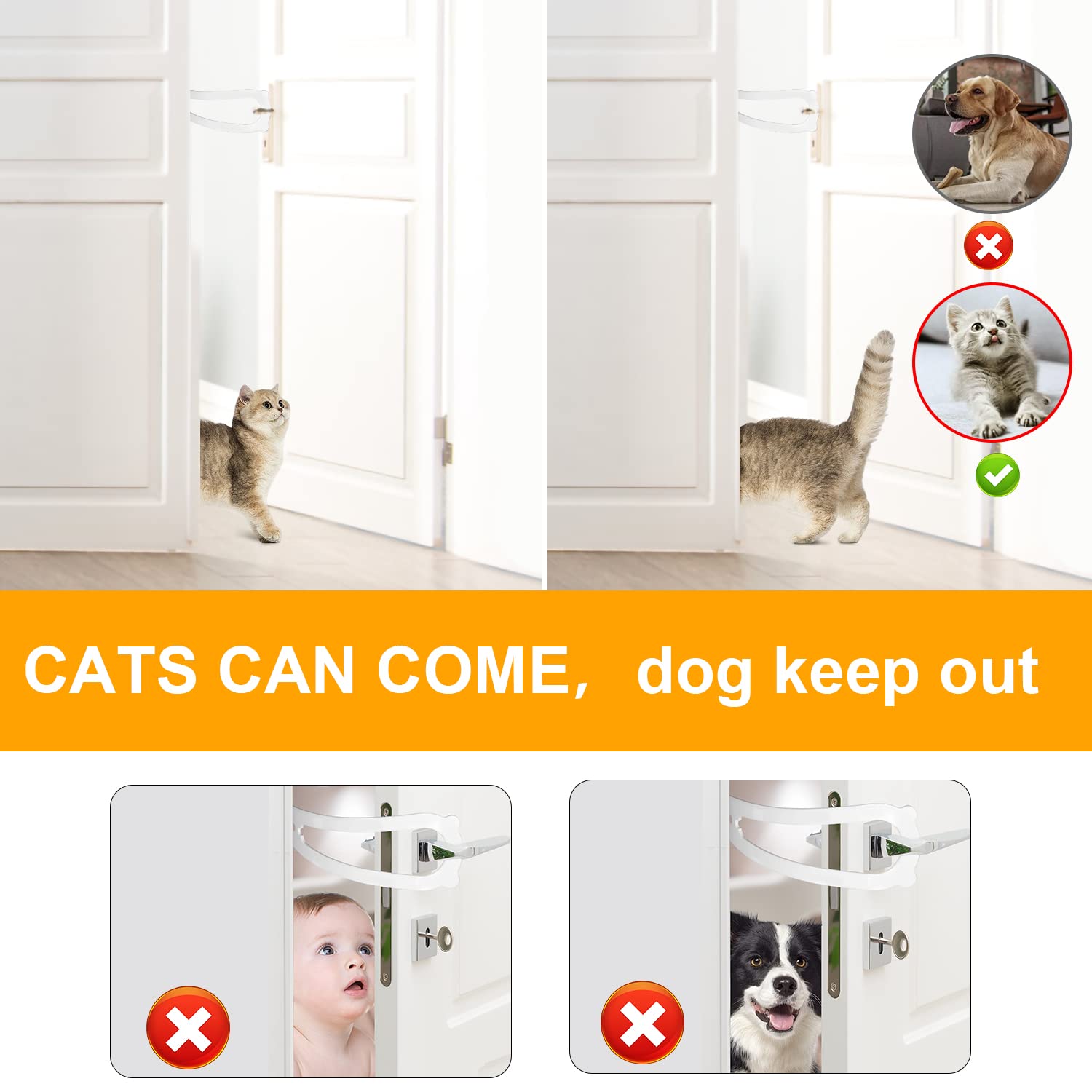 2 Pezzi Fermo Porta per Cani, Serratura Porta Staffa Alternative Chiusura di Sicurezza per Bambini Serratura Porta Animali per Far Entrare i Gatti, Tenere Fuori il Cane (Bianco)