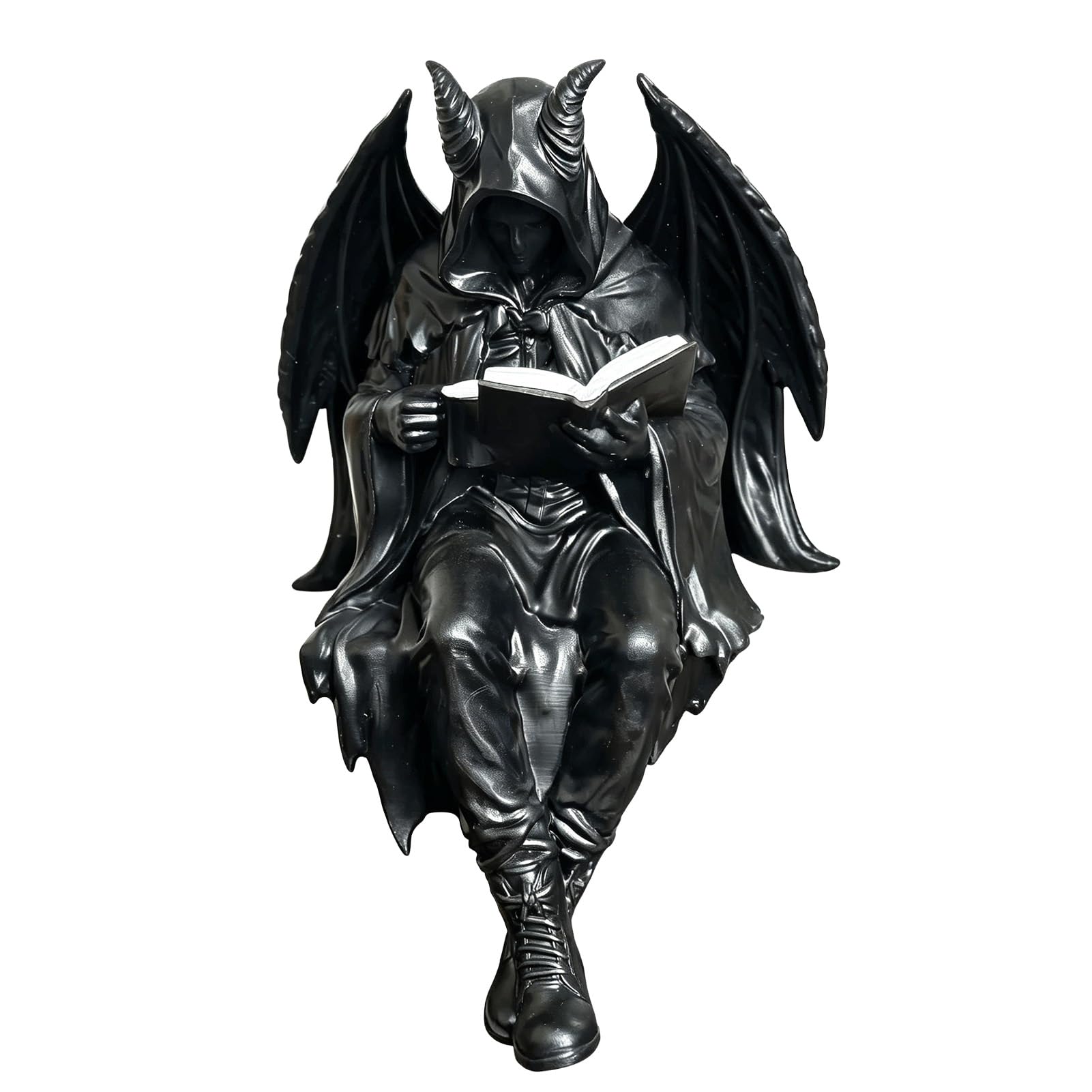 RetroNest Gothic Dark Fantasy Figurine,Grim Reaper Reading Statue Resin Bookshelf Decor,Halloween Shelf Sitter For Gothic Home Mystery Hooded Design Spooky Dark Art Collectible Gift S B