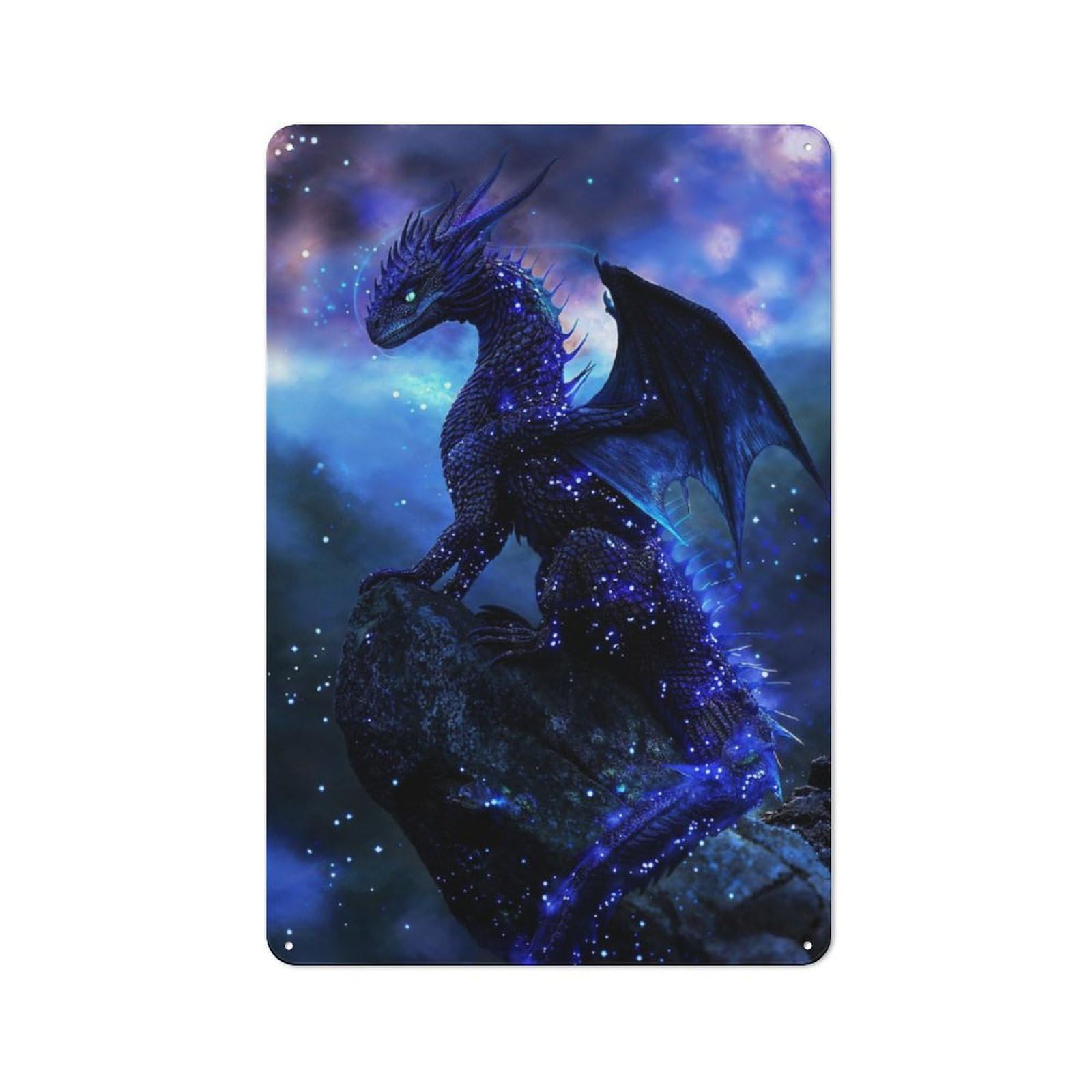 Junmoney Sapphire Stardust Dragon Tin Wall Plaque 30X20cm With For Dining Room Or Kitchen, For Vintage Wall Decor Fans, For Themed Room Decoration