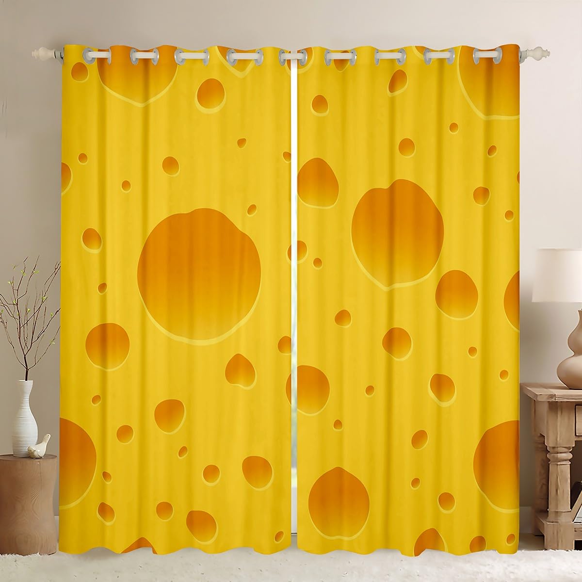 Castle Fairy Cheese Window Curtains,Yellow Food Dessert Curtain,Delicious Cheese Window Drapes for Kid Teens Boys Young Man,Modern Bedroom Decorative,Decorative Abstract Curtain,84Wx90L