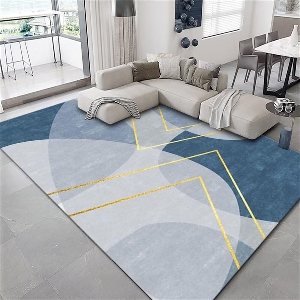 Tapis de couloir long lavable et design minimaliste bleu or pour maison