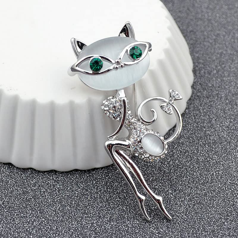 Image of Wixine 2Pcs Fashion Opal Rhinestone Wear Glasses Cat Brooches Cute Sexy Cat Pins and Brooches Wedding Accessories