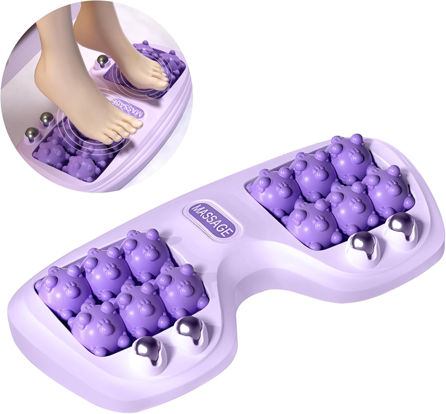 Portable Double Foot Massage Roller，2 in 1 All Foot Roller Massager Plantar Fasciitis，Cat Paw Massager Tool for Home & Office (Purple)
