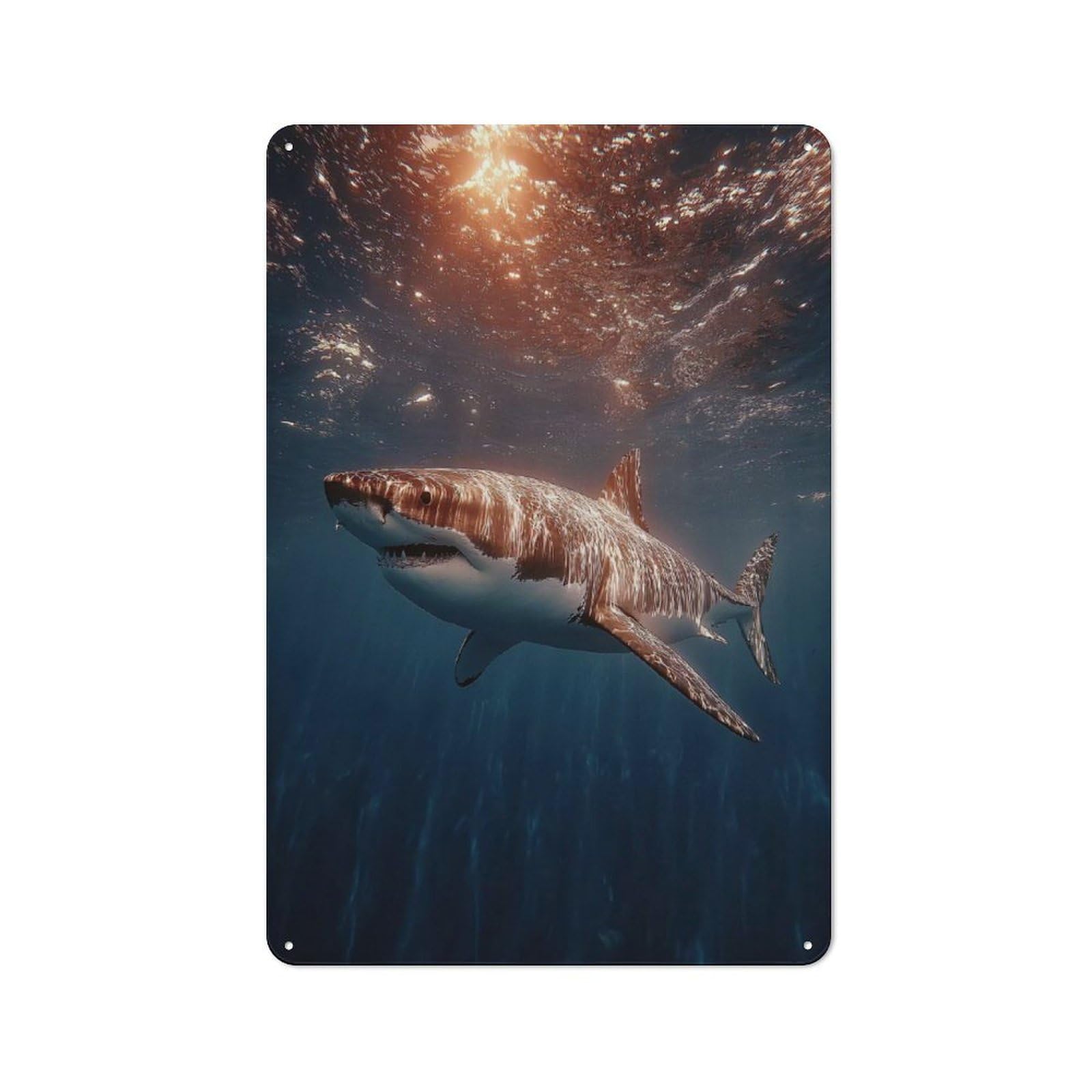 Junmoney Style-9 Nostalgic Decorative Tin Plaque 30X20cm Featuring Great White Shark Underwater, Classic Pub Decor For Cafe, Pub, Workshop Or Home Bar
