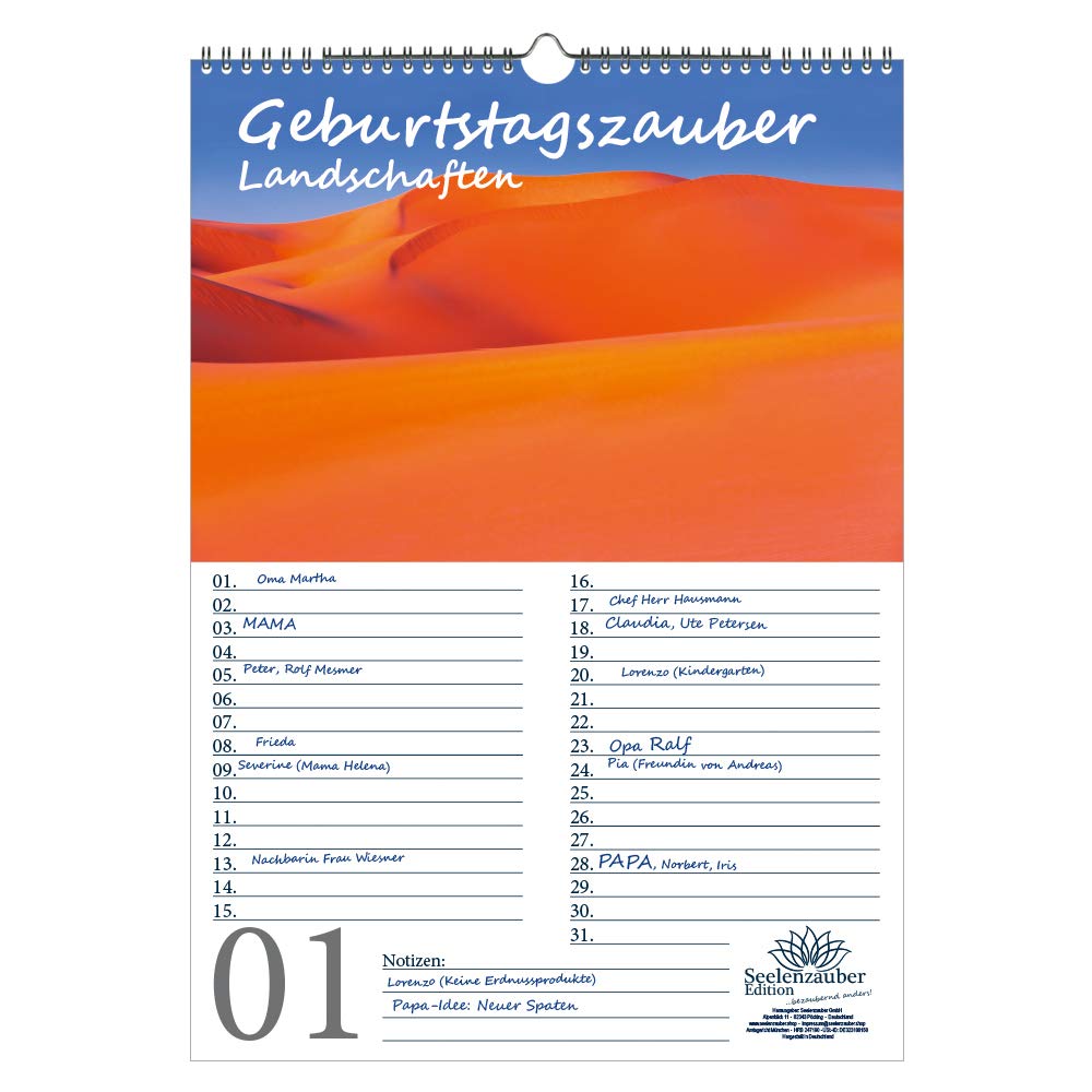 Birthday Planner Birthday Calendar Landscape Magic DIN A3 Calendar Landscapes and Far Countries - Soul Magic