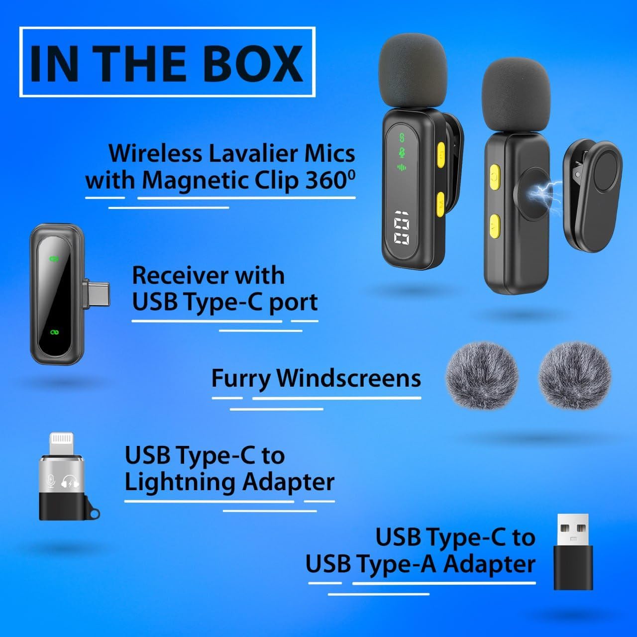 Wireless Lavalier Microphone for iPhone Mini Mic Android/Tablet/PC Video Recording Clip-on Mics with Rotatable Clip&Denoise Recording, Ideal for Vlog Tiktok Youtube Podcast Content Creator