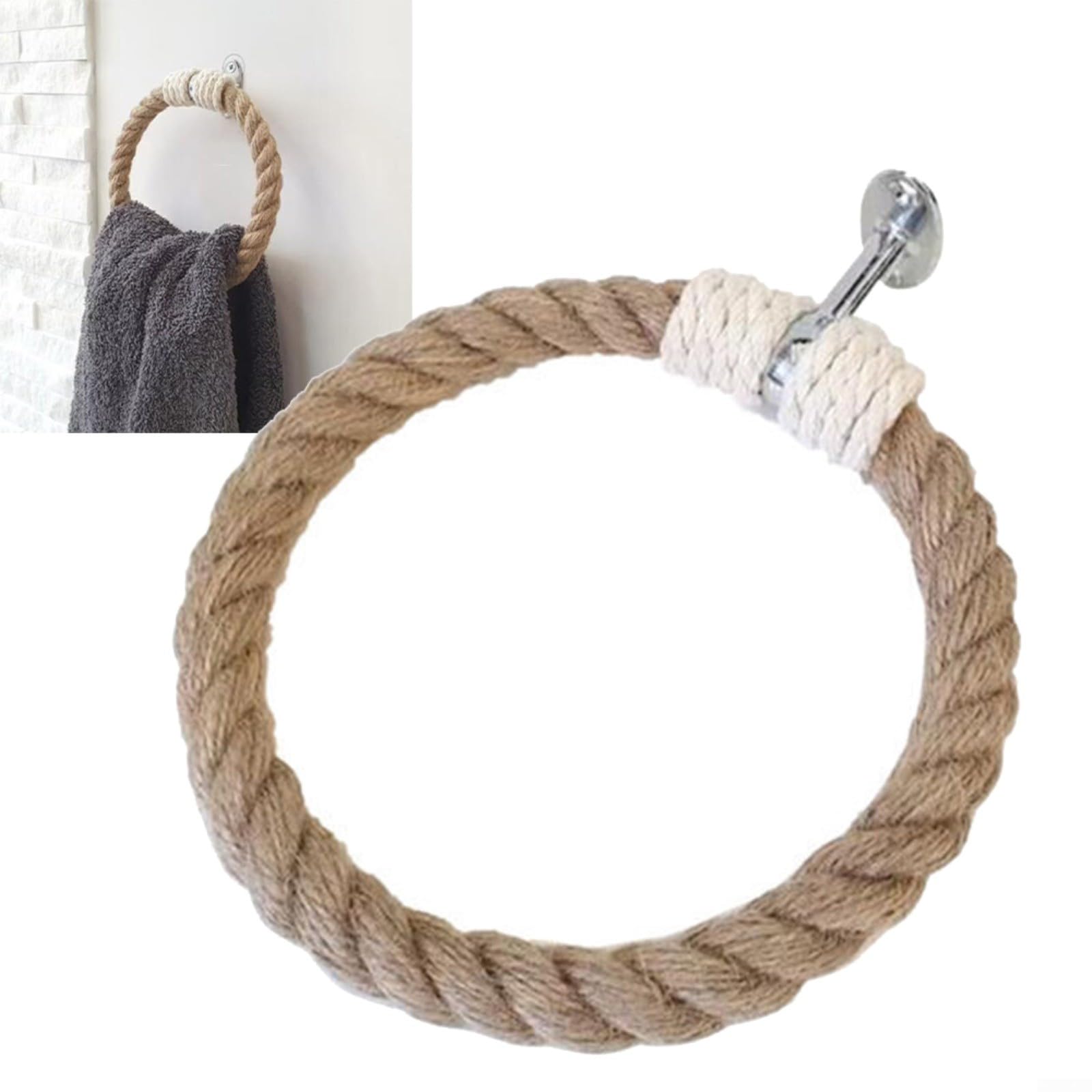 Toallero rústico con cuentas de madera de granja, soporte para toallas de mano para baño, cocina, perchero con gancho de cuerda de cáñamo, decoración del hogar