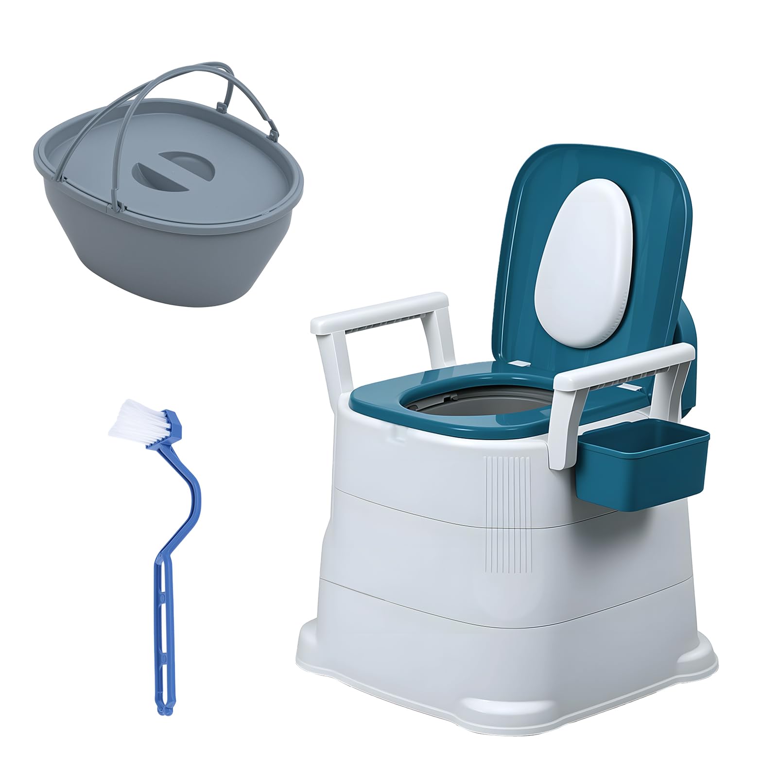 Nachttisch-Toilettenstuhl, tragbare Toilette für Erwachsene, mit abnehmbarer Armlehne, Tragkraft 150 kg, mobiler Toilettenstuhl für ältere und behinderte Menschen, mit verstärkten Beinen (Blau)