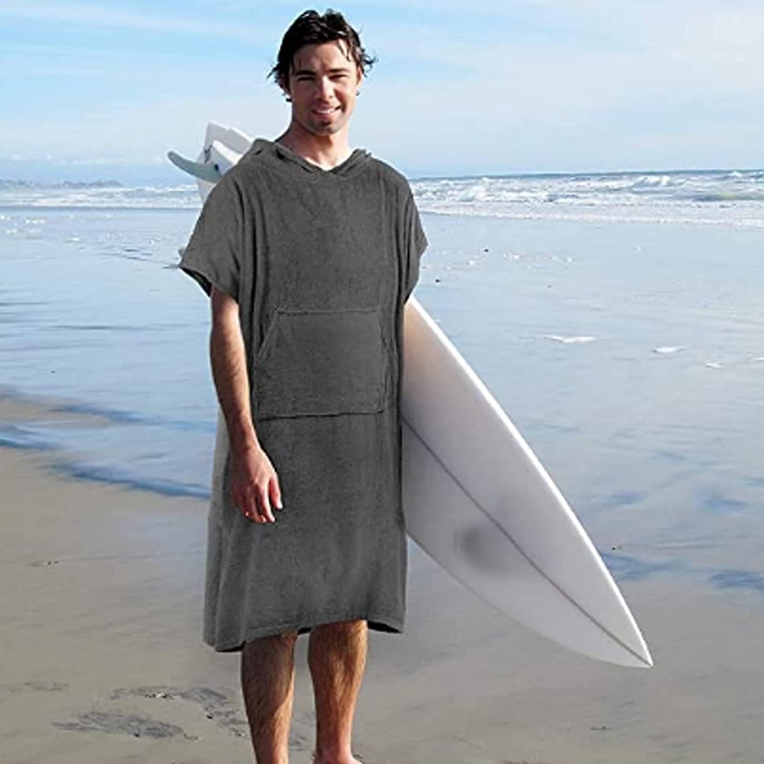 Beach Towels Sports Towel Surf Poncho Changing Robe with Hood Thick Quick Dry Microfiber Wetsuit Changing Towel with Pocket for Surfing Beach Swim 811(Color:Grey)