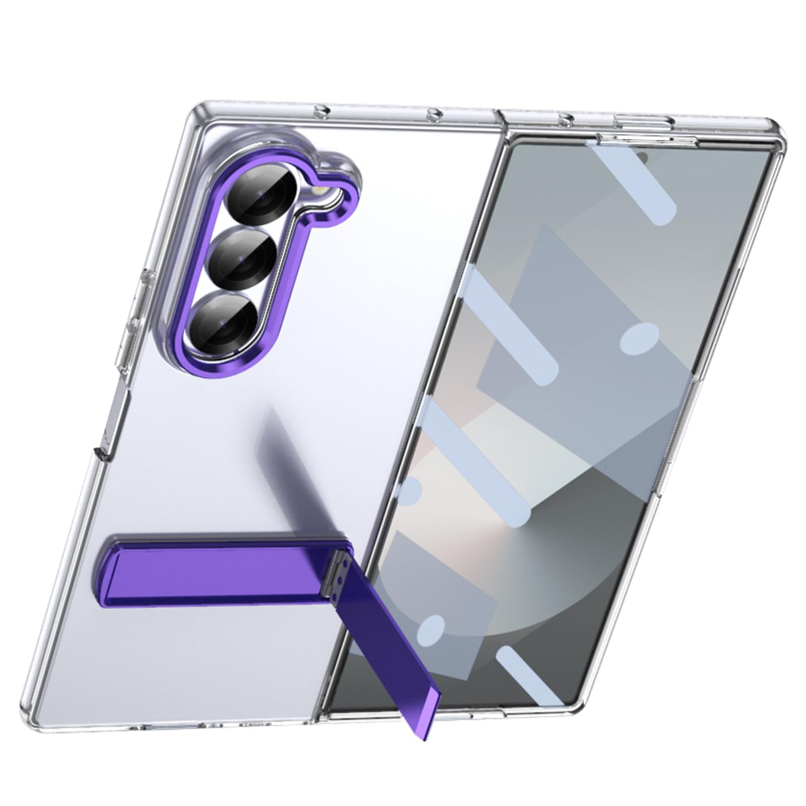 Custodia Trasparente Per Samsung Galaxy Z Fold 8 Ultra, Stand, Cover PC | Cover PC minimalista anti-ingiallimento con mini stand. Antigraffio, antishock, pellicola schermo(Purple)