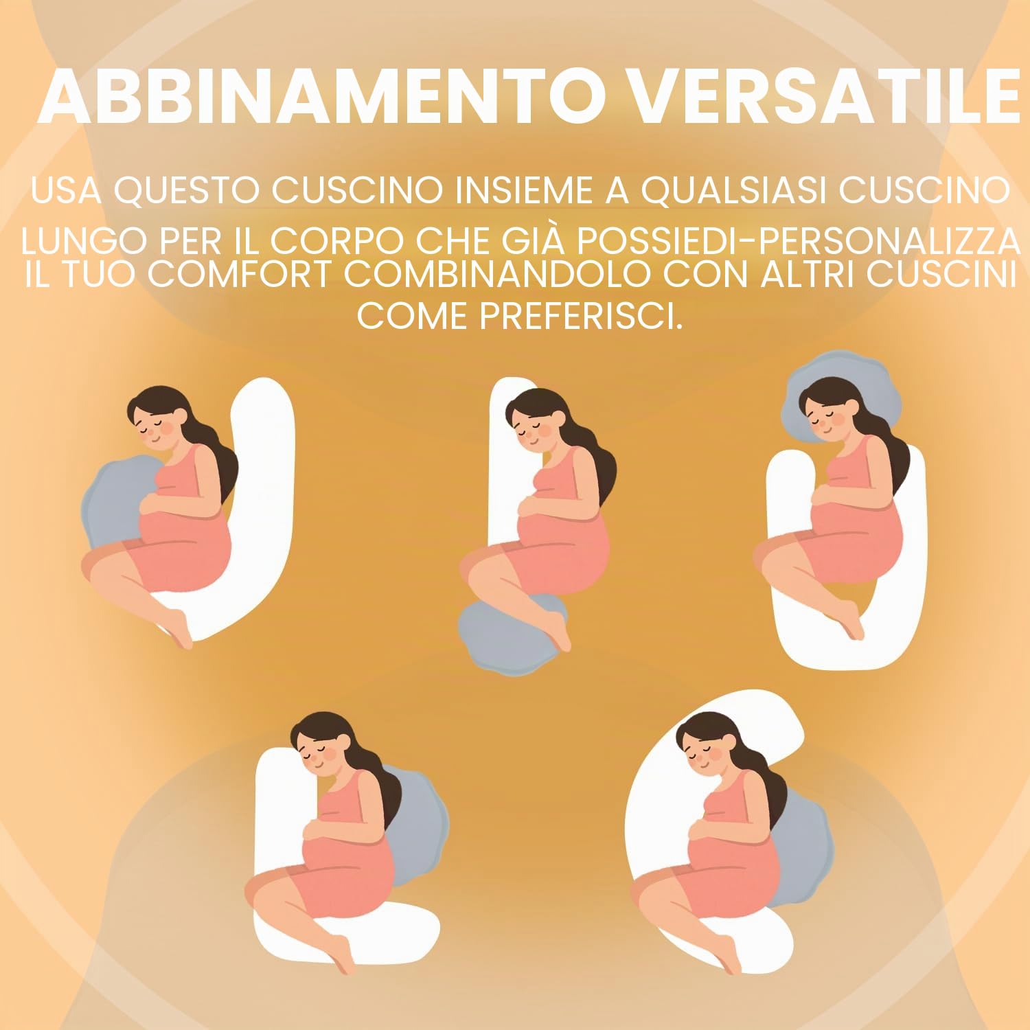 Chilling Home Cuscino per Gravidanza, per Dormire, in Memory Foam, per Pancia, Schiena, Cuscino per il Corpo Regolabile e Portatile, per Chi Dorme Sul Fianco (10 cm, grigio)