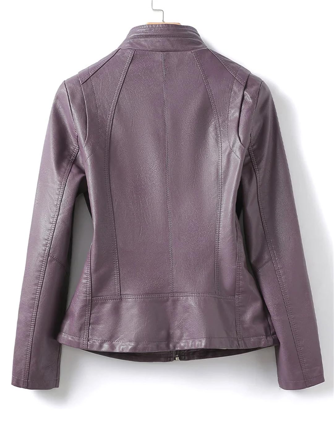 Giacca da donna in pelle corta con colletto alla coreana Slim Zipper Jacket Coat