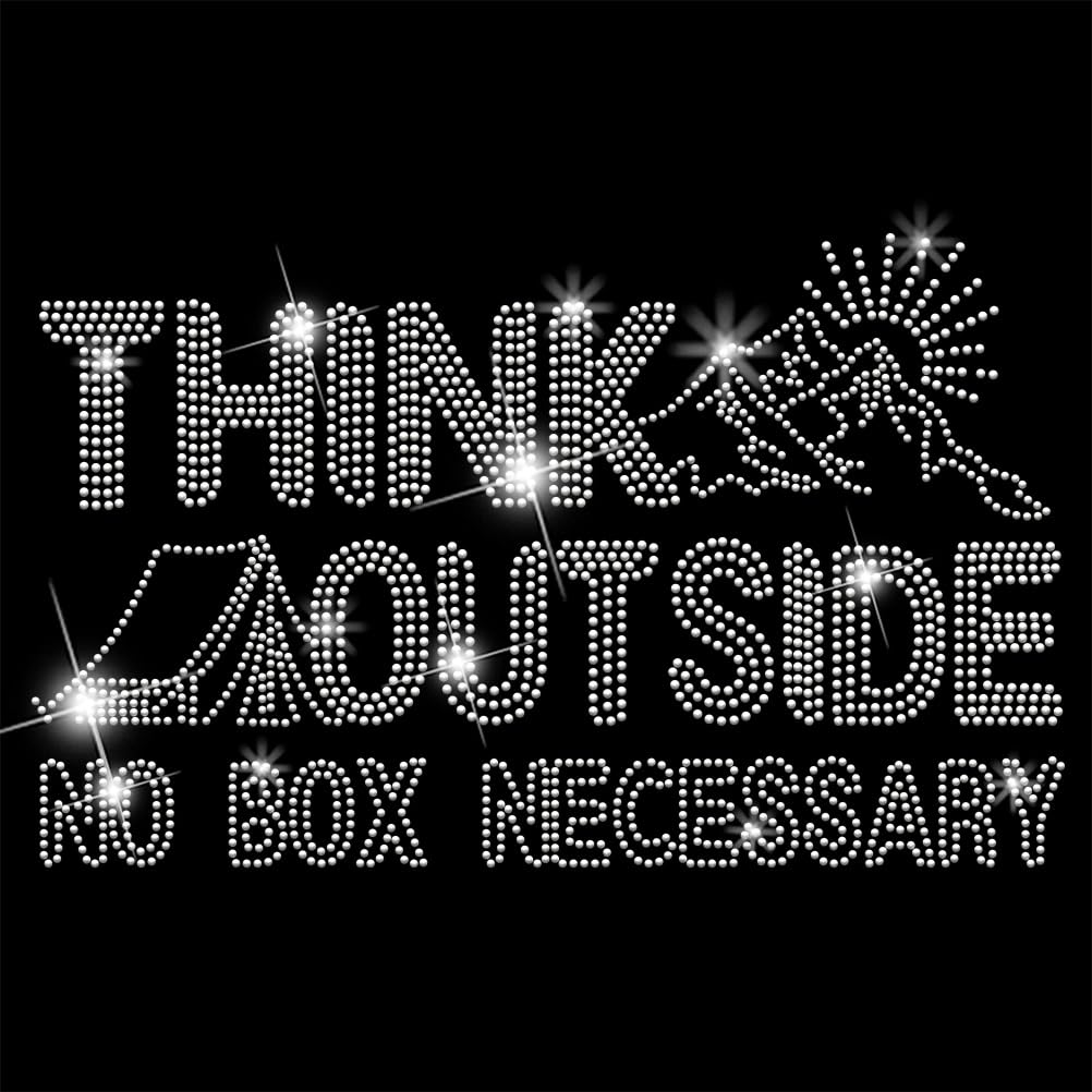 SUPERDANT Camping Iron on Rhinestones Think Outside No Box Necessary Heat Transfer Stickers DIY Motivational Iron-on Decals Bling Rhinestones Patches for T-Shirt Clothing Hoodies Decor Gifts