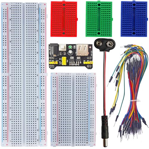 Breadboard Kit with 830-Tie-Point 400-Tie-Point Boards 3x170-Tie-Point Mini Boards 65Pcs Flexible Wires 9V DC Adapter for Arduino IoT & STEM