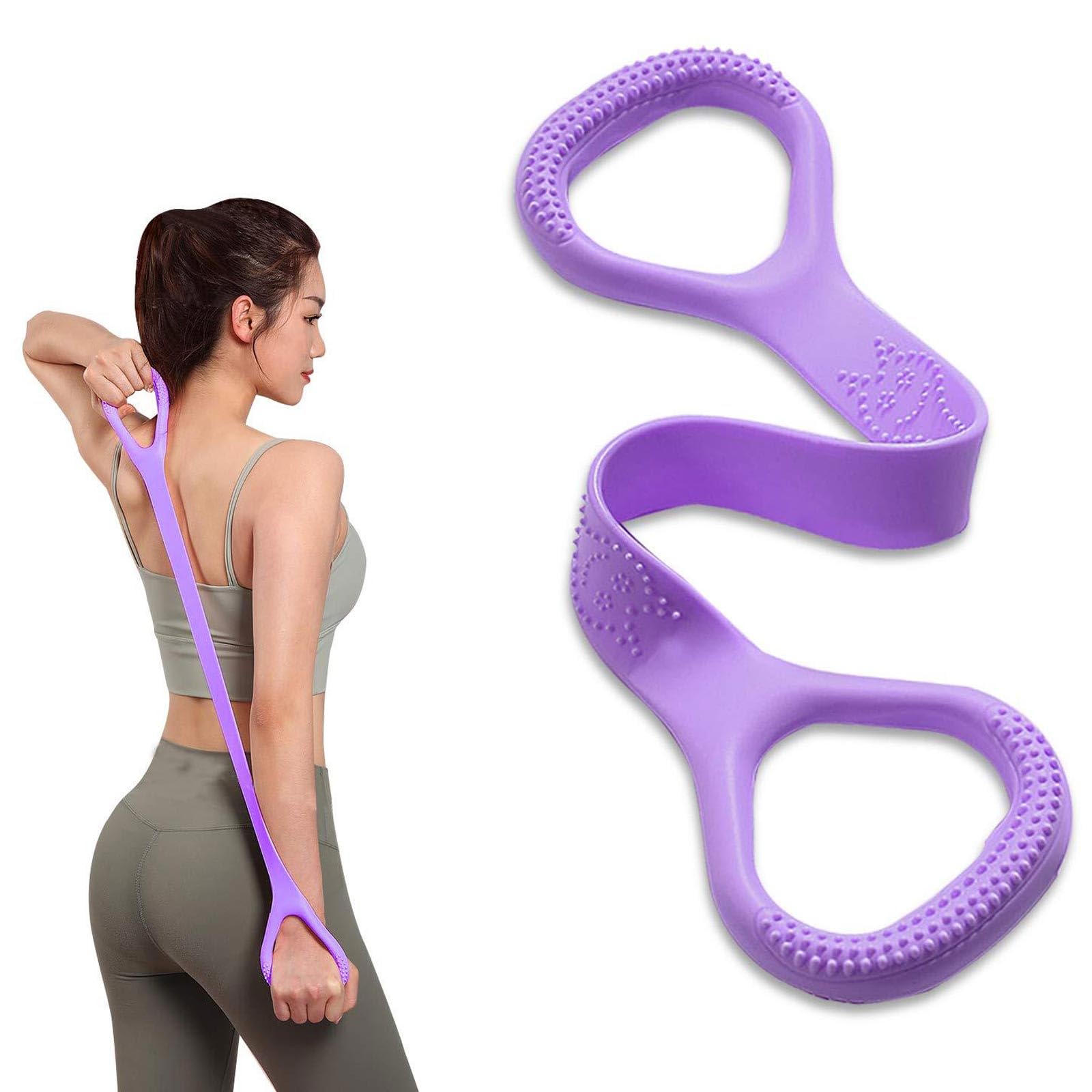 Figure 8 Resistance Band, Arm Back Shoulder Exercise Elastic Rope Stretch Fitness Band, Foot, Leg, Hand Stretcher, Arm Exerciser for Yoga Pilates Stretching Physical Therapy, Home Gym Workout