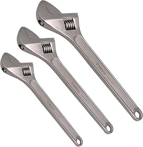 Miniatura 16 de WEDO Juego de 5 llaves ajustables de acero inoxidable, llaves ajustables, mandíbulas fresadas de precisión para máxima potencia de agarre