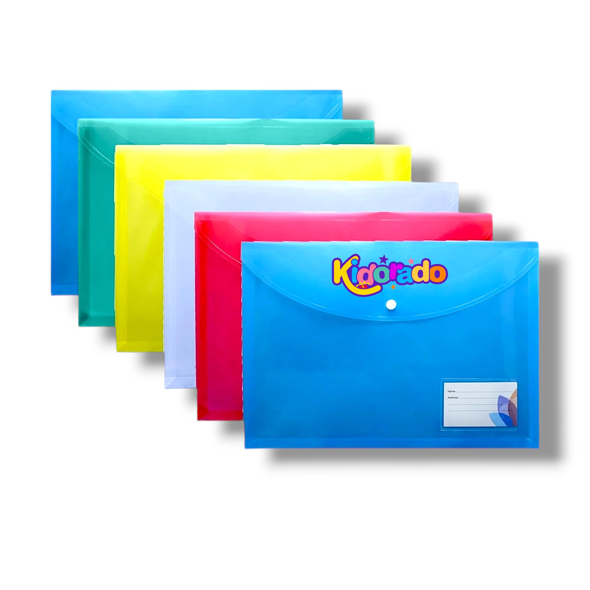 Transparent Document Folder - Side Opening Colored Poly-Plastic File Storage Bag, Snap Button - A4 & Legal Size Folder for Certificates, File Organizer (Transparent Coloured 6 Pieces)