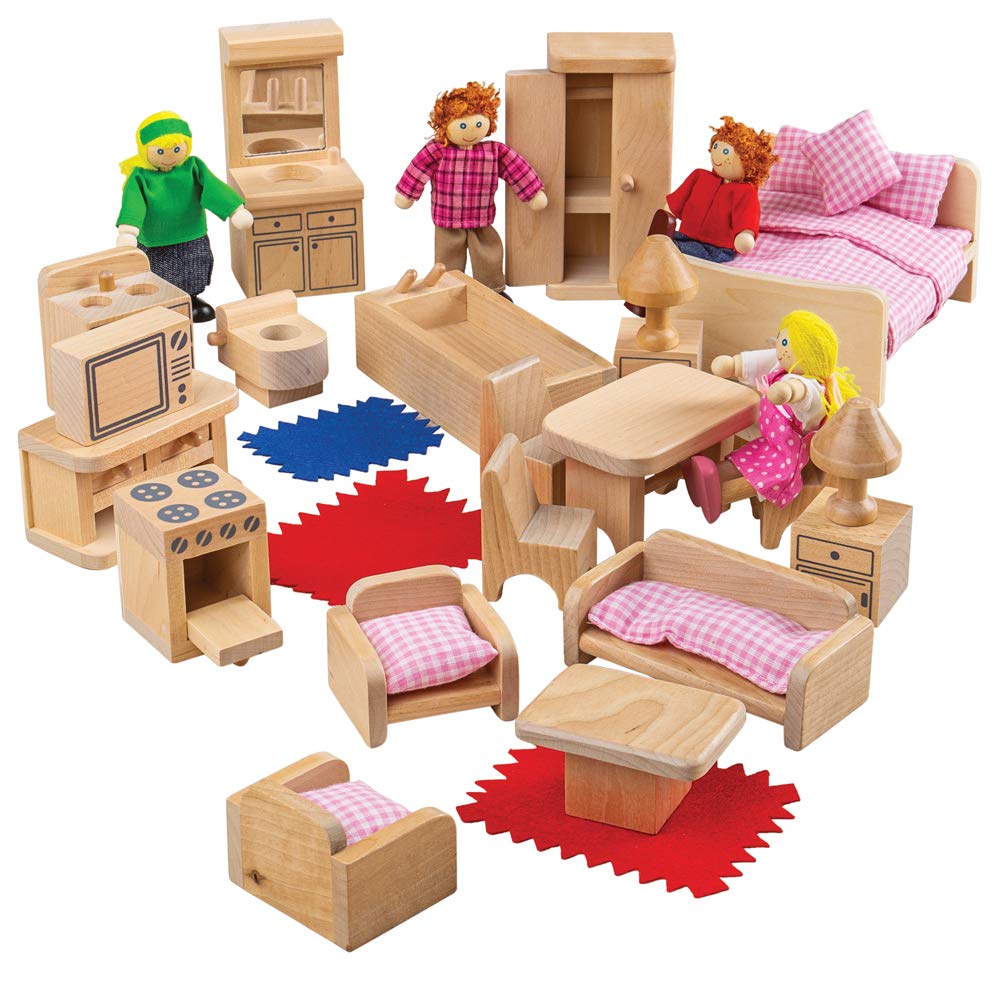 Bigjigs Poppenhuis - Meubels en poppetjes - 26 dlg