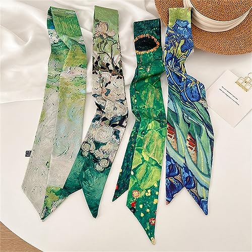 QTMY 4 Pack Purse Scarf for Bags Silk Head Scarf for Hair Handbag Women Scarfs Band Hair Neck Scarves Fashion Gifts,34-13