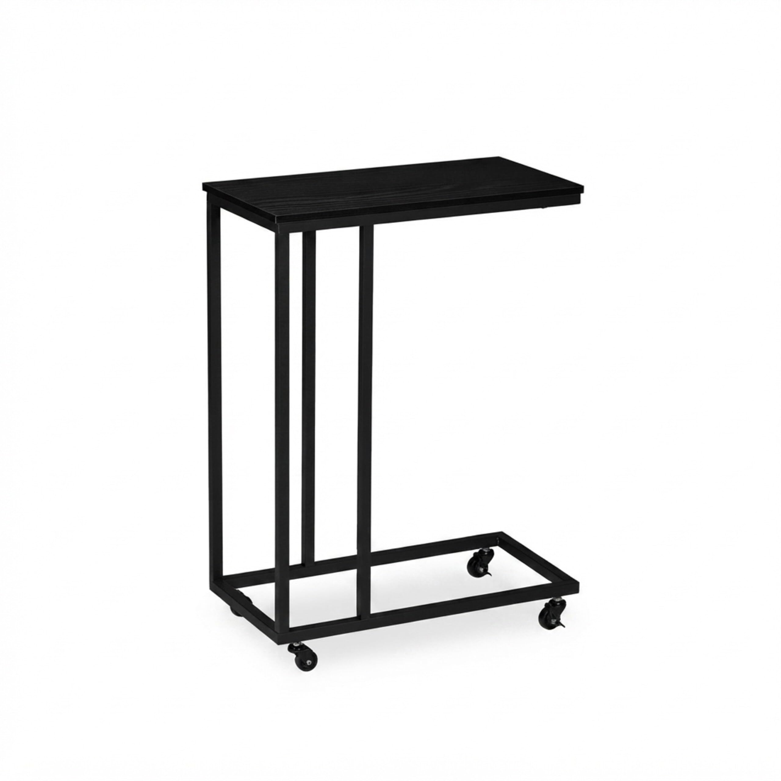 Relaxdays Tavolino da Divano a Forma di C, HLP: 79x60x30 cm, Tavolo Laterale da Salotto e Letto, Ferro e PB, Nero
