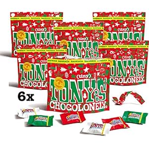 Tony’s Chocolonely Tiny Chocolade Kerst Uitdeelzak – 3 Smaken: Melk, Hazelnoot en Wit – 20 Kleine Chocolaatjes in Geschenkverpakking – Kerst Cadeau – 6 x 180 Gram – Fairtrade Chocolade