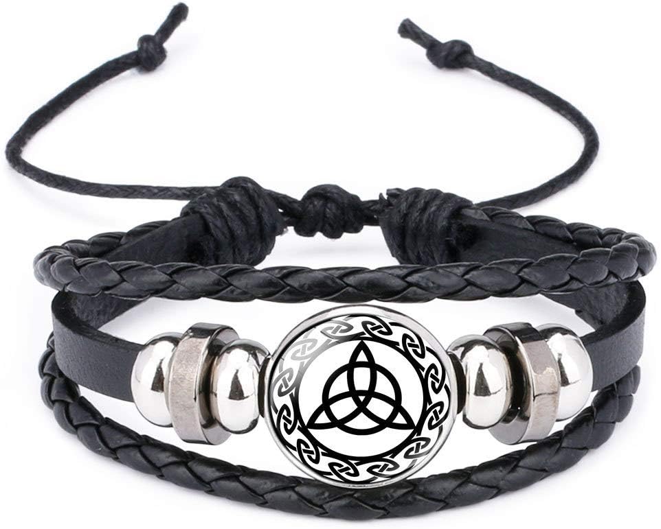 Trinity Celtic Knot Work Charm Leather Cords Braided Bracelet Triquetra Handmade Viking Runes Ethinic Adjustable Bracelet Unisex