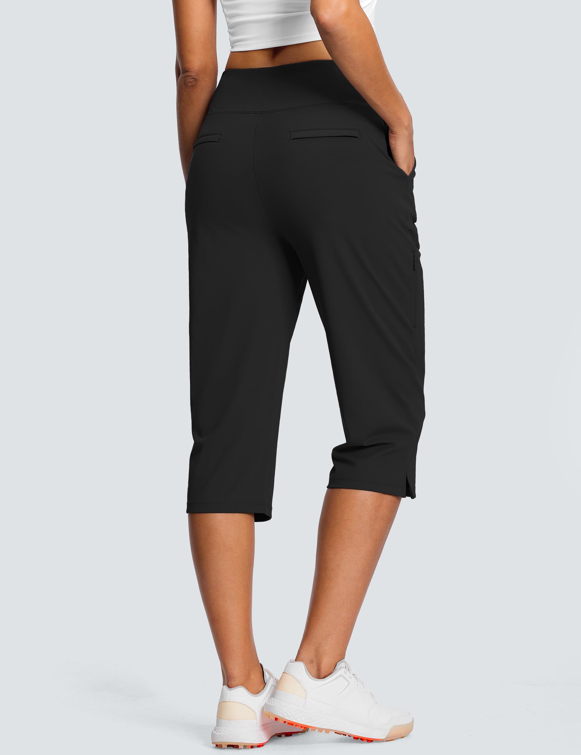 ISEE Pantaloni capri da golf da 45,7 cm, a vita alta, elasticizzati, da donna, con tasche, estivi, da lavoro, casual