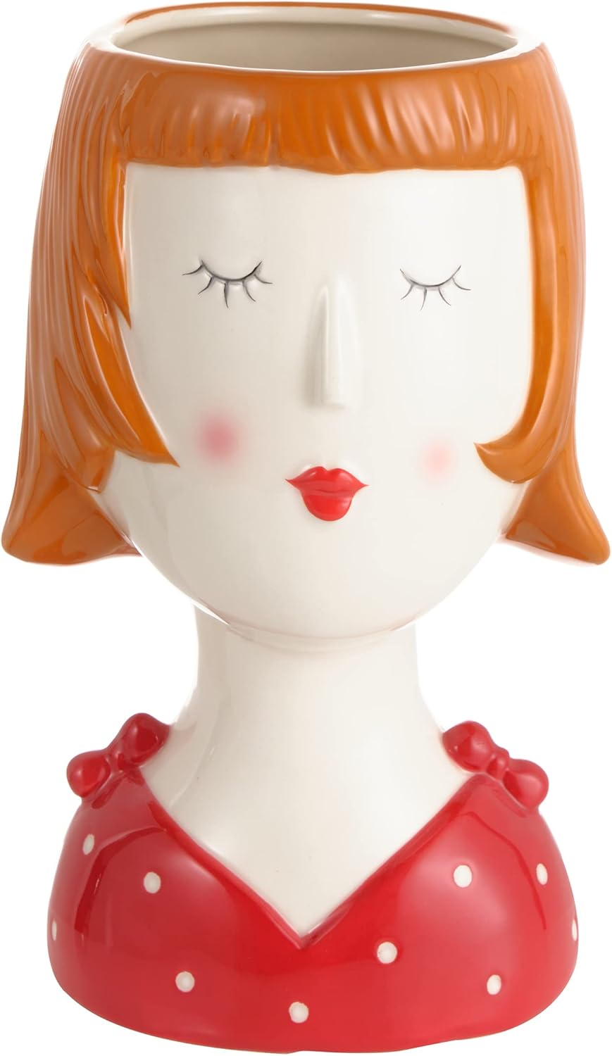 Vaso Ceramica Design Con Volto - Soprammobile Moderno 21x13x20 Cm, Capelli Rossi - Foto 11