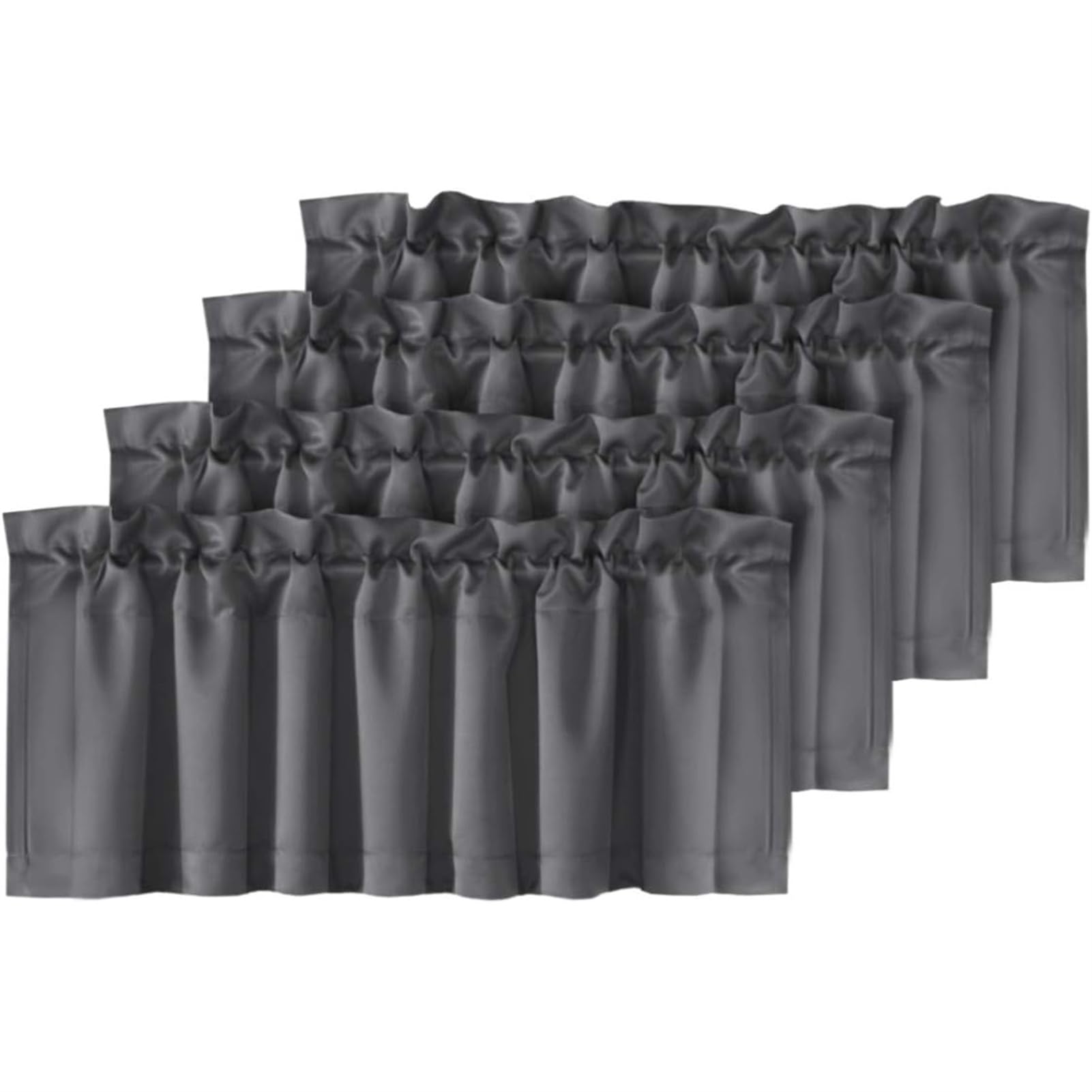 Blackout Curtain Valances for Kitchen Windows/Bathroom/Living Room/Bedroom Privacy Decorative Rod Pocket Short Winow Valance Curtains, 52" L x 18" H (Gris Foncé,52'' x 18'' 4 Pcs)