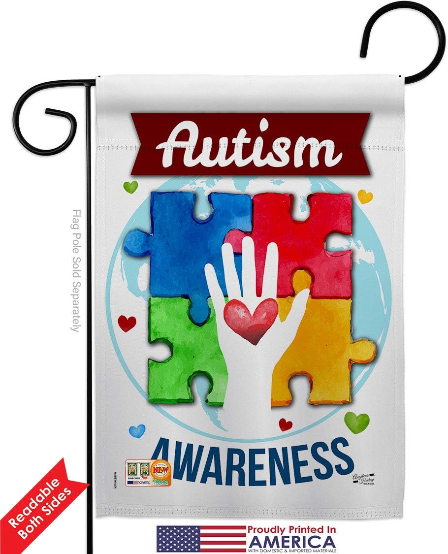 Hope for Autism Awareness Garden Flag Set Wall Holder Support Inspirational Survivor Ribbon Prevention Cancer Breast BLM Small Decorative Gift Yard House Banner Double-Sided Made In USA 13 X 18.5