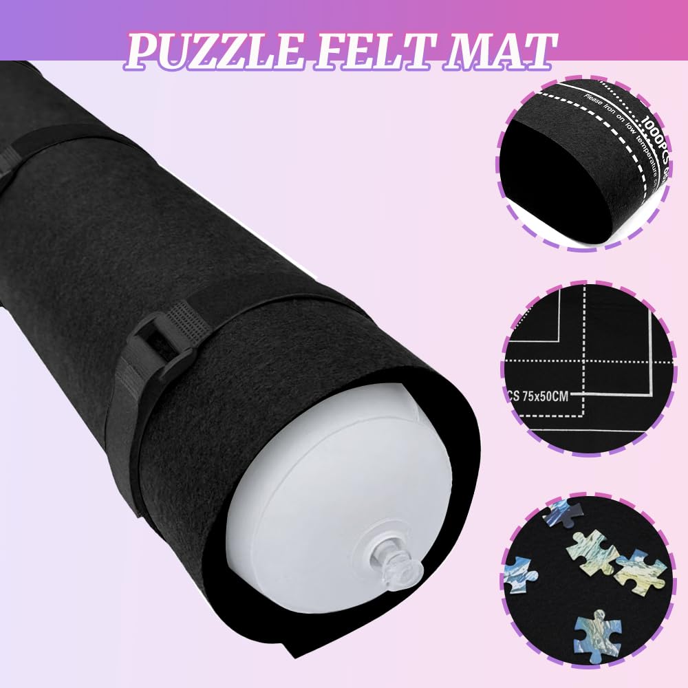 Callkroon Puzzle roll up mat Set of 4 for 500-1500 Piece Puzzles, a Great Gift for Puzzle Lovers, Soft Felt Weave, Easy to Carry When Traveling