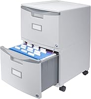 Vista 4 de Storex Plastic Two-Drawer File Cabinet – Locking Document Organizer with Casters for Home and Office, Gray, 1-Pack (61310B01C)