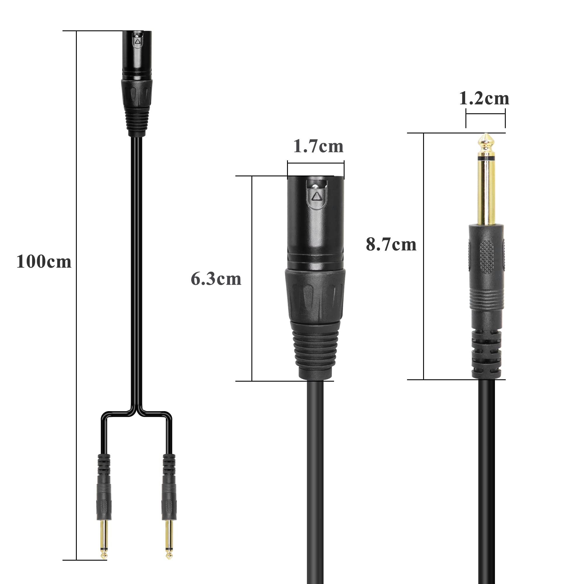 J&D Cavo Splitter Da XLR Maschio A Doppio 6.35mm TS - 1 Metro, Connettori Placcati Oro, Per Audio Professionale - Foto 7