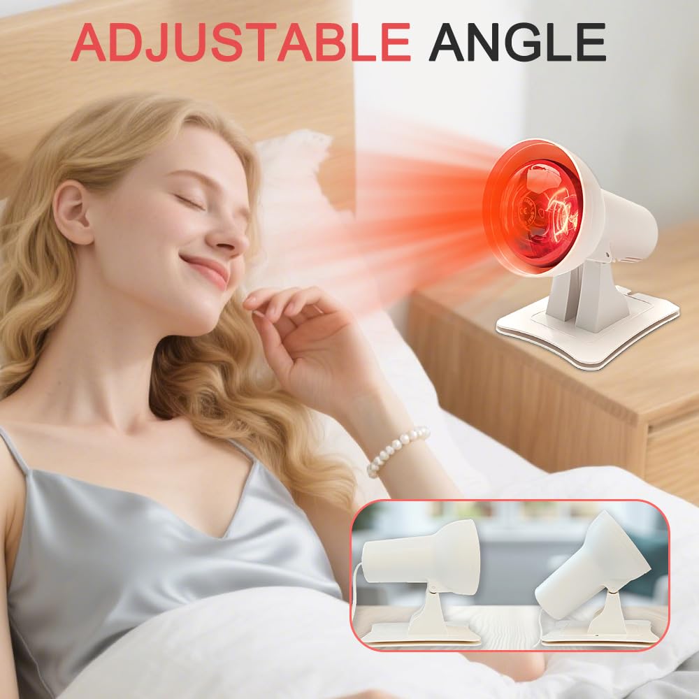 Rotlichtlampe, 150W Infrarotlampe, Rotlichtlampe Wärmelampe mit 4 Wärmestufen und 3 Zeitoptionen, Einstellbarer Winkel Rotlichtlampes Therapie, Infrarot Wärmelampe für Zuhause