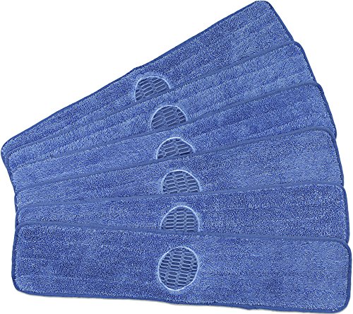 Image of CleanAide Twist Yarn Microfiber Mop Pads with Built-in Scrubber for Spot Cleaning, Reusable Flat Mop Heads for Wet or Dry Use, Safe on Most Floors, Machine Washable, 24 Inch, 6-Pack, Blue