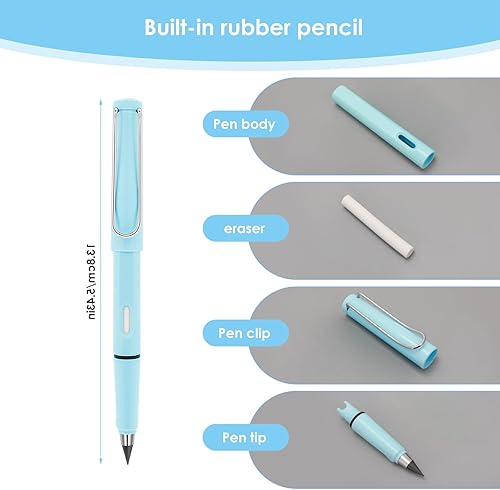 Miniatura 5 de simarro 5 lápices eternos, lápiz Everlast con borrador y puntas de repuesto, lápices reutilizables sin tinta eternos, lápiz de escritura ilimitado