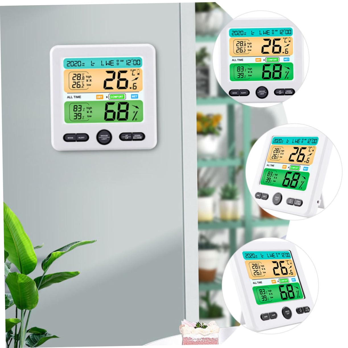 Termometro Igrometro Digitale da Parete con Display Grande Monitoraggio Temperatura e Umidità Interno Orologio Calendario Integrato Sensore Preciso in Abs per Ufficio Casa Scuola