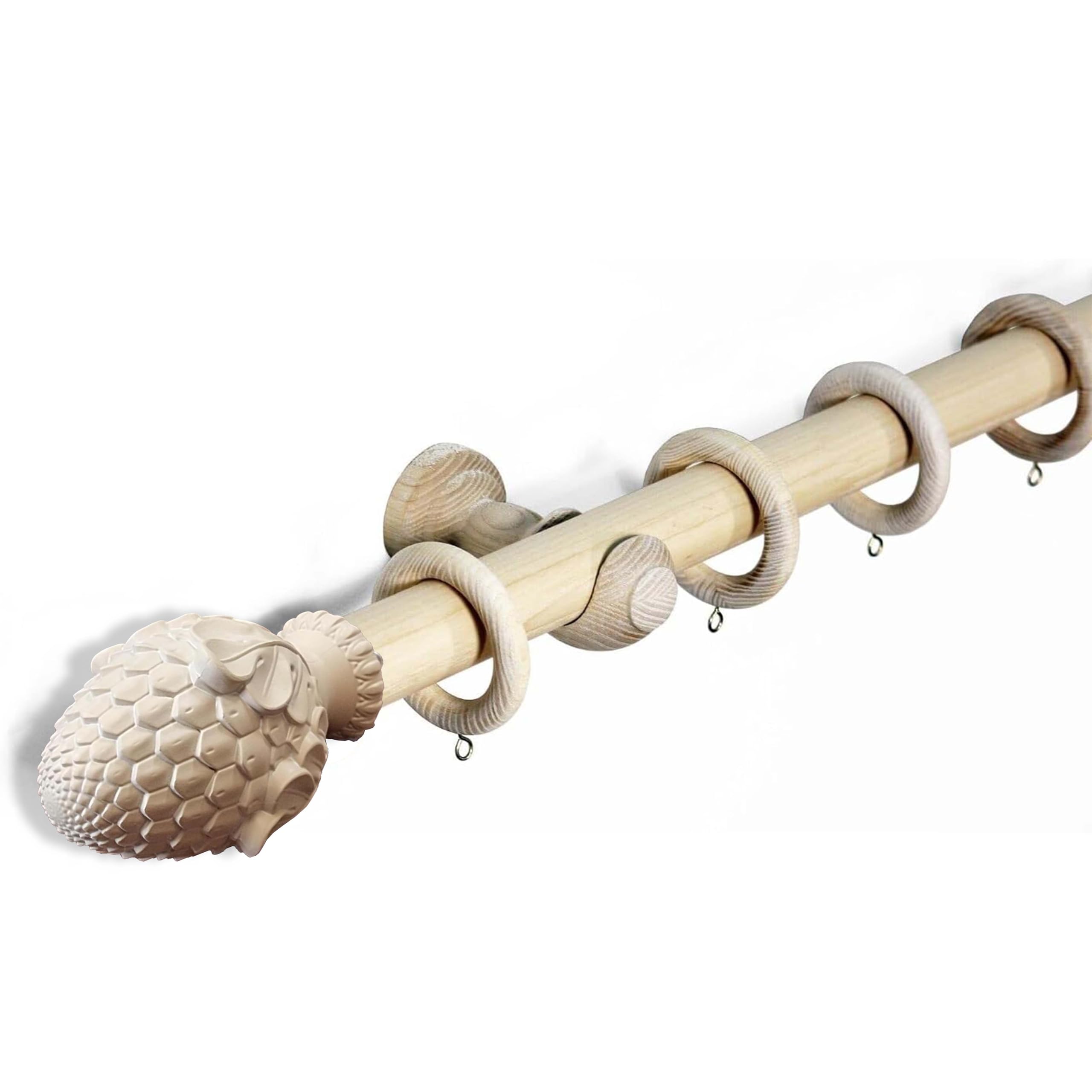Lister Cartwright 33 mm Ash Artichoke Ball Wood Curtain Poles Fixed Length Premium Quality Curtain Pole Wooden Beautiful Design Rubber Wooden Finials, Ash (Artichoke) 240 cm