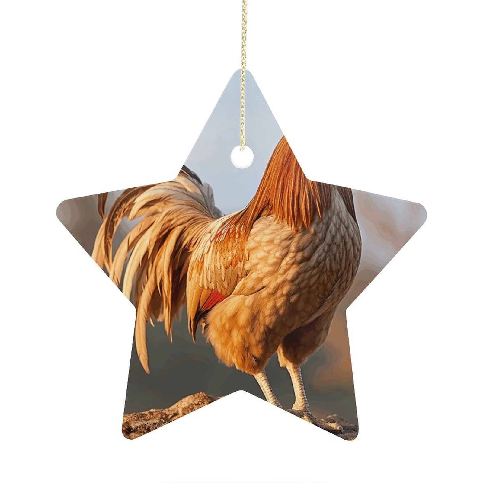 Fodpand Women's Style Farm Rooster Ornament With String, Keepsake Hanging Decorations,Ceramic Ornaments For Men Indoor Home Holiday Party Gifts