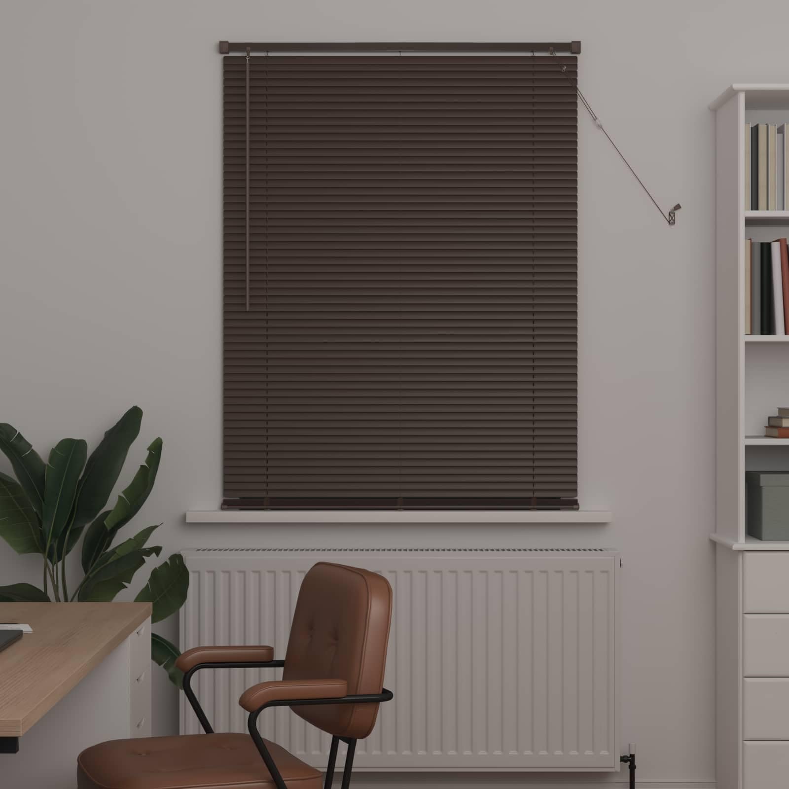 Tenda veneziana marrone scuro con motivo in PVC resistente, 150 x 80 cm, con kit di montaggio e clip di sicurezza, per finestre interne, privacy e regolazione della luce