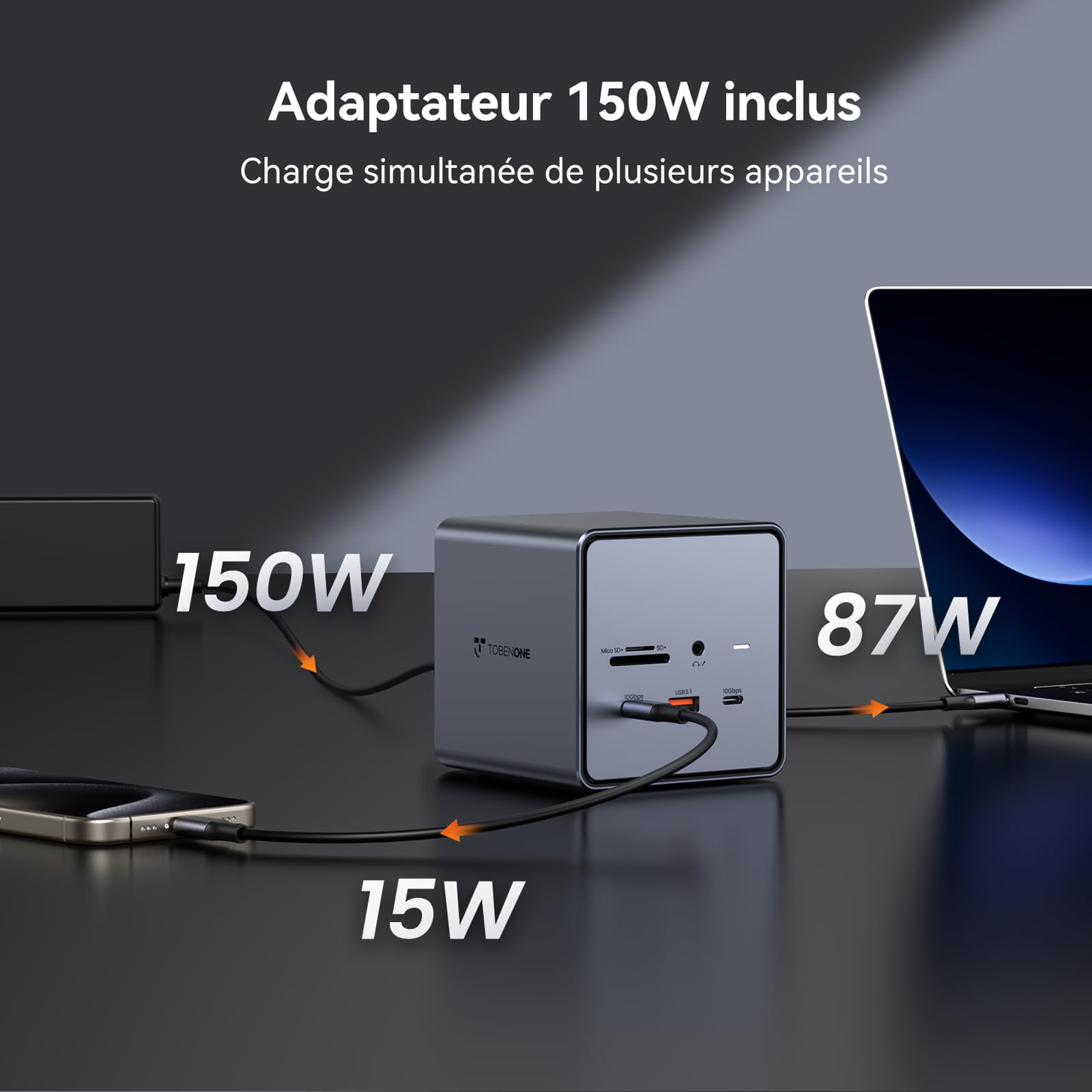 TobenONE Station d'accueil USB-C pour Deux/Trois Écran, Alimentation 150W