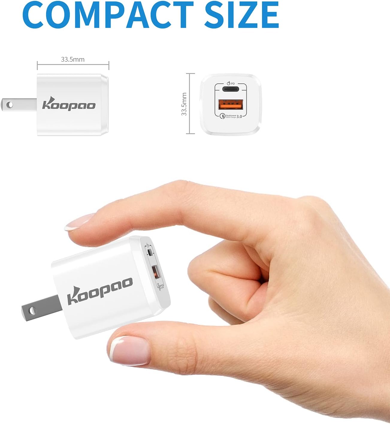 USB C Fast Charger-USB C Adapter,KOOPAO USB C Wall Fast Charger 2 Port(USB A+C) PD Plug for iPhone 13/13 Pro/12 Mini/i-Pad，i-Pad Pro/12 Mini / 11/ XS/Max/XR/X, Pixel, Galaxy,ect