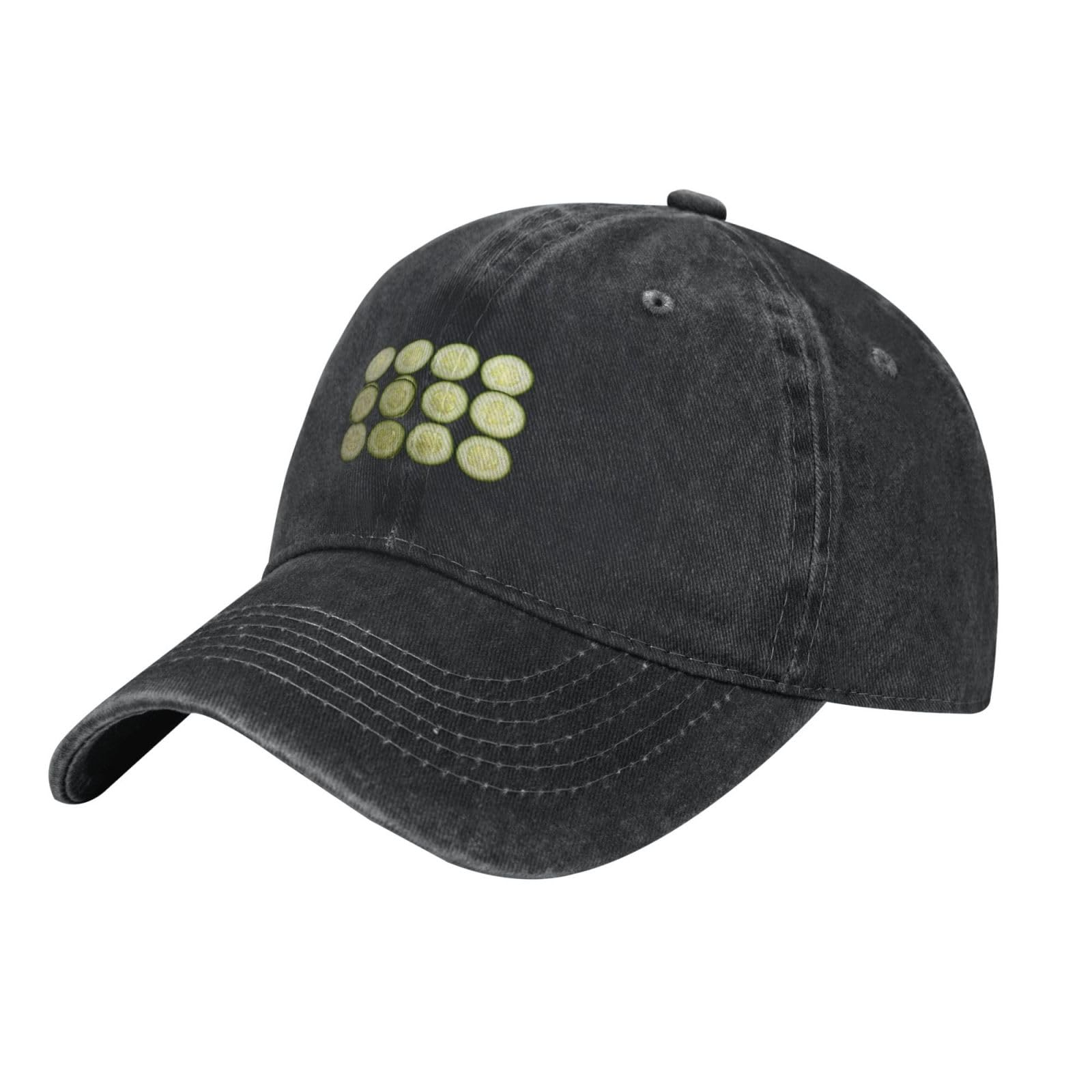 WHJSSF Black Cowboy Baseball Cap Refreshing Cucumber Slices Pattern Adjustable Cotton Hat Classic Curved Brim