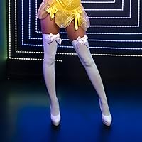 Vista 5 de Leg Avenue Muslos altos de satén con lazo para mujer blanco/rosa claro