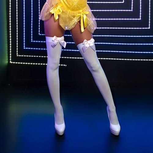 Vista 5 de Leg Avenue Muslos altos de satén con lazo para mujer blanco/rosa claro