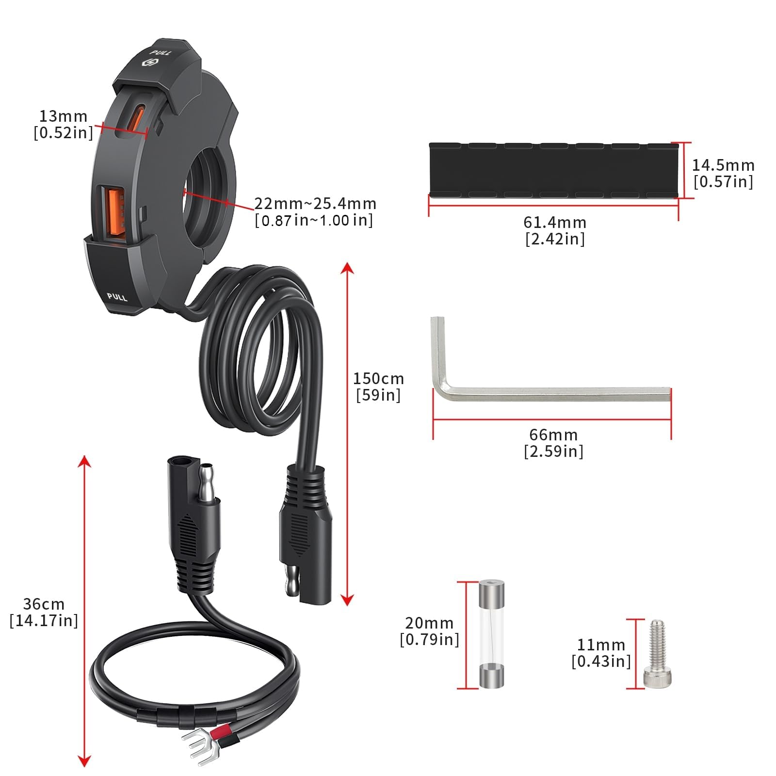 Thlevel Presa USB Moto 18W QC 3.0 30W PD Type-C Caricabatterie Auto Ricarica Rapida con IP65 Copertura Impermeabile 10A Fusibile per 12V 24V Marine Motorcycle Camper