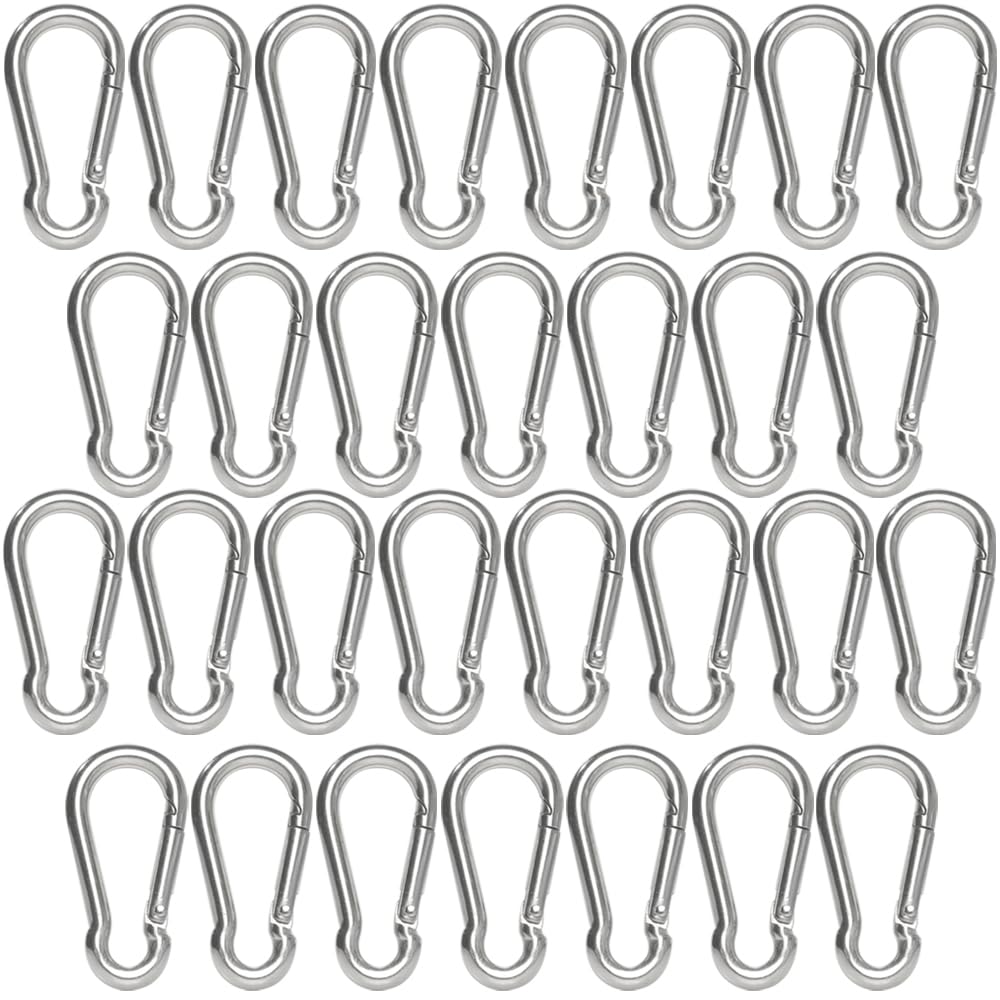 Cozihom M4 1.57 Inch Stainless Steel Carabiner Clips, Spring-Snap Hooks, for Keychains Camping Fishing Hiking Traveling, Set of 30